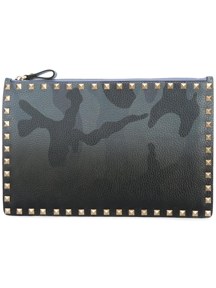 Valentino - Camouflage Studded Clutch - Men - Leather/polyamide - One Size, Grey, Leather/polyamide