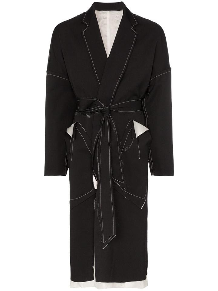 Sulvam Wool Tie Waist Over Coat - Black
