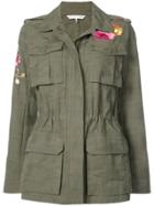 Trina Turk Floral Appliqué Military Cargo Jacket - Green