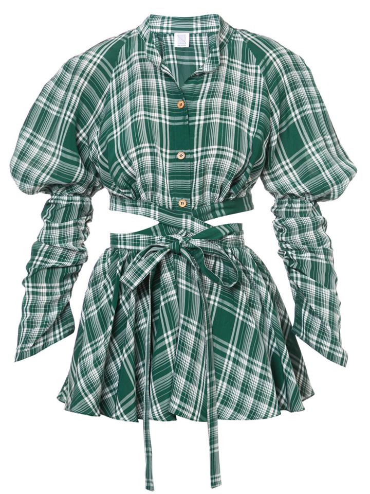 Rosie Assoulin Cut Out Plaid Blouse - Green
