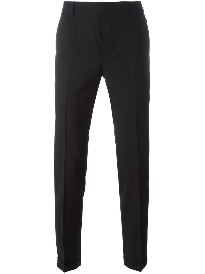 Prada Cropped Tapered Trousers, Men's, Size: 46, Black, Virgin Wool