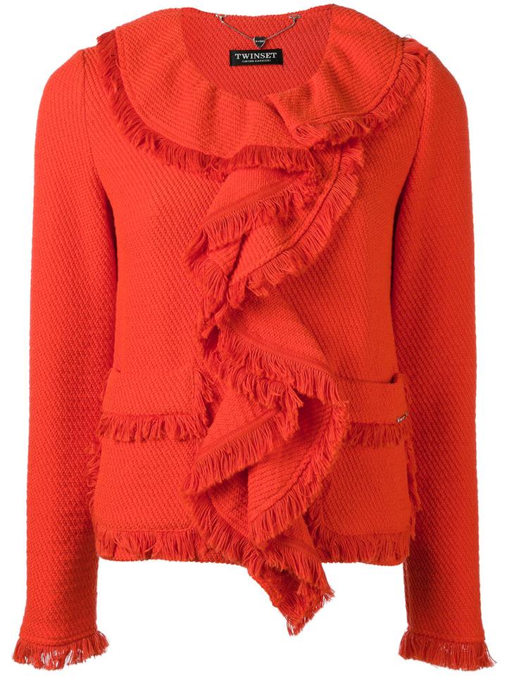 Twin-set - Waterfall Jacket - Women - Cotton/elastodiene/polyamide - 40, Red, Cotton/elastodiene/polyamide