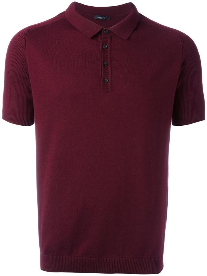 Roberto Collina Knitted Polo Shirt, Men's, Size: 52, Red, Cotton