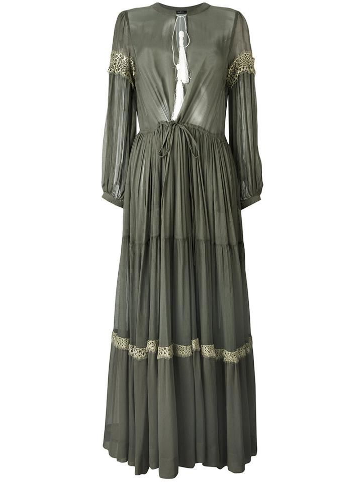 Wandering - Flared Maxi Dress - Women - Silk/polyamide - 38, Women's, Green, Silk/polyamide