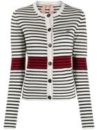 Nº21 Ribbed Round Neck Striped Cardigan - White