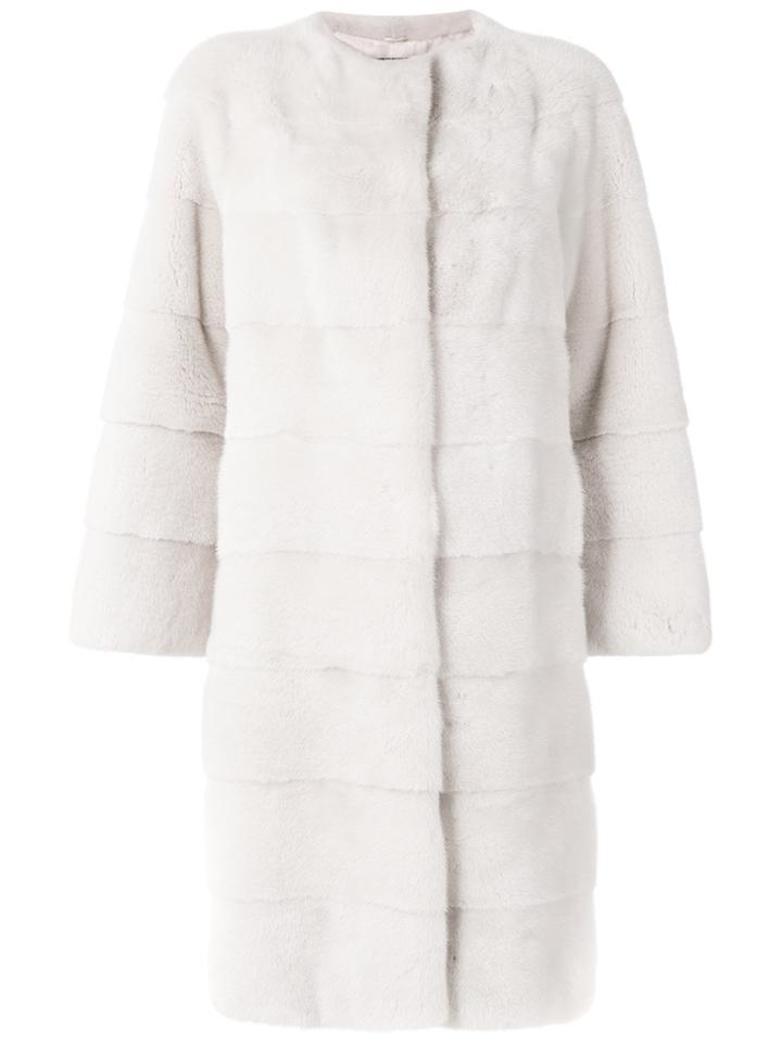 Liska Collarless Mid-length Coat - Nude & Neutrals