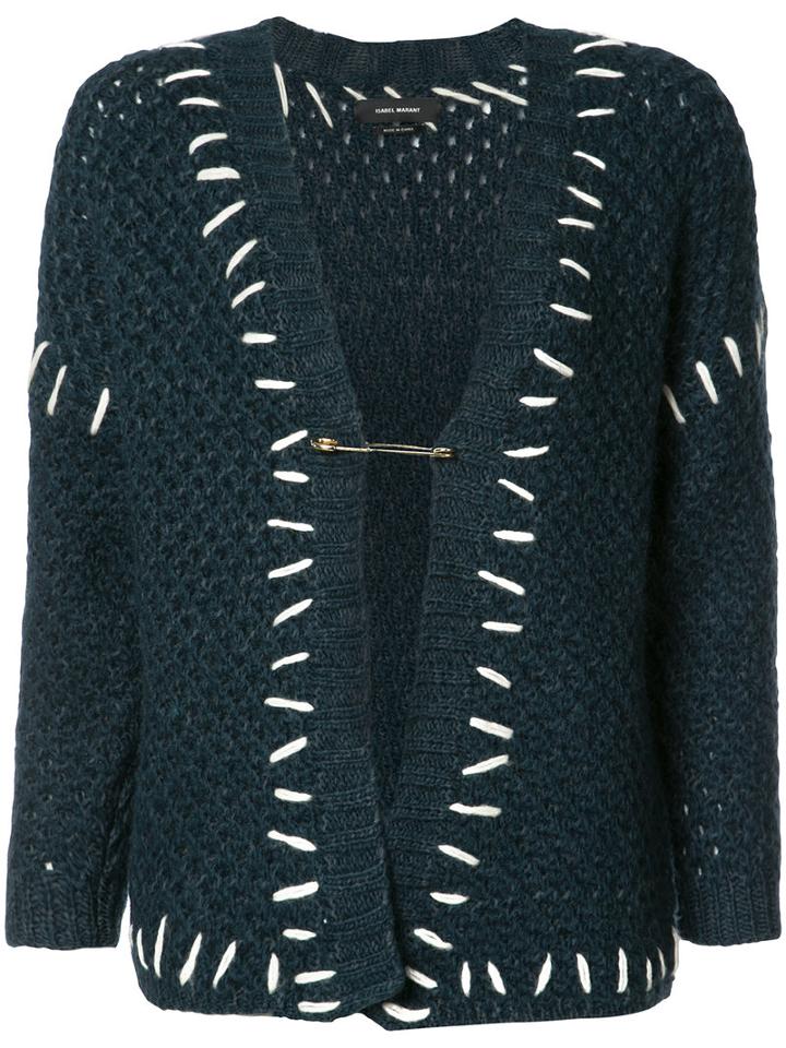 Isabel Marant Stitch-detail Knitted Cardigan, Women's, Size: 38, Green, Cotton/polyamide/wool/acrylic