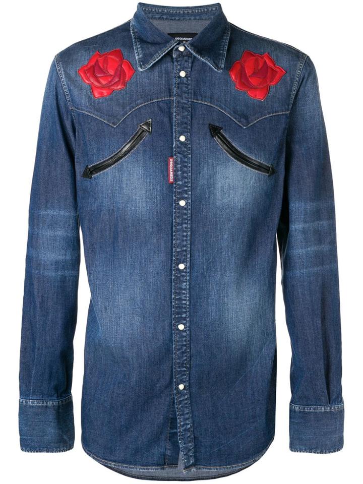Dsquared2 Flower Denim Shirt - Blue