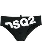 Dsquared2 Slanted Logo Swim Briefs, Men's, Size: 46, Black, Polyamide/spandex/elastane