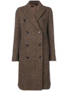 Aspesi Double Breasted Herringbone Coat - Brown