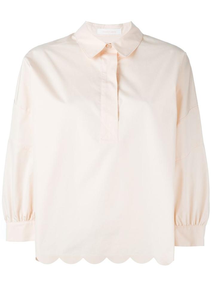 See By Chloé Scalloped Hem Blouse, Women's, Size: 36, Pink/purple, Cotton