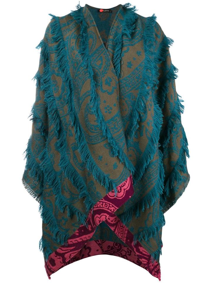 Etro Fringed Printed Cape - Green