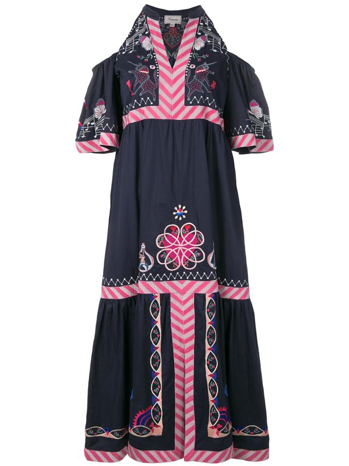 Temperley London Cold Shoulder Embroidered Dress - Blue