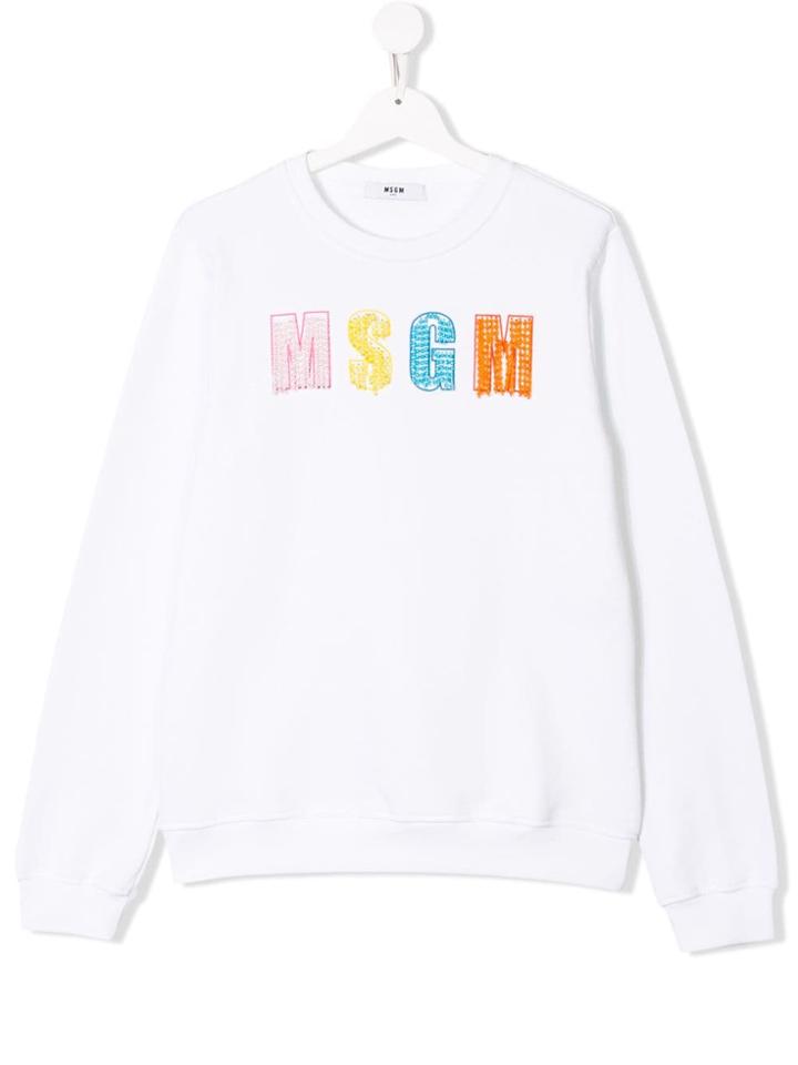 Msgm Kids Teen Beaded Logo Sweatshirt - White