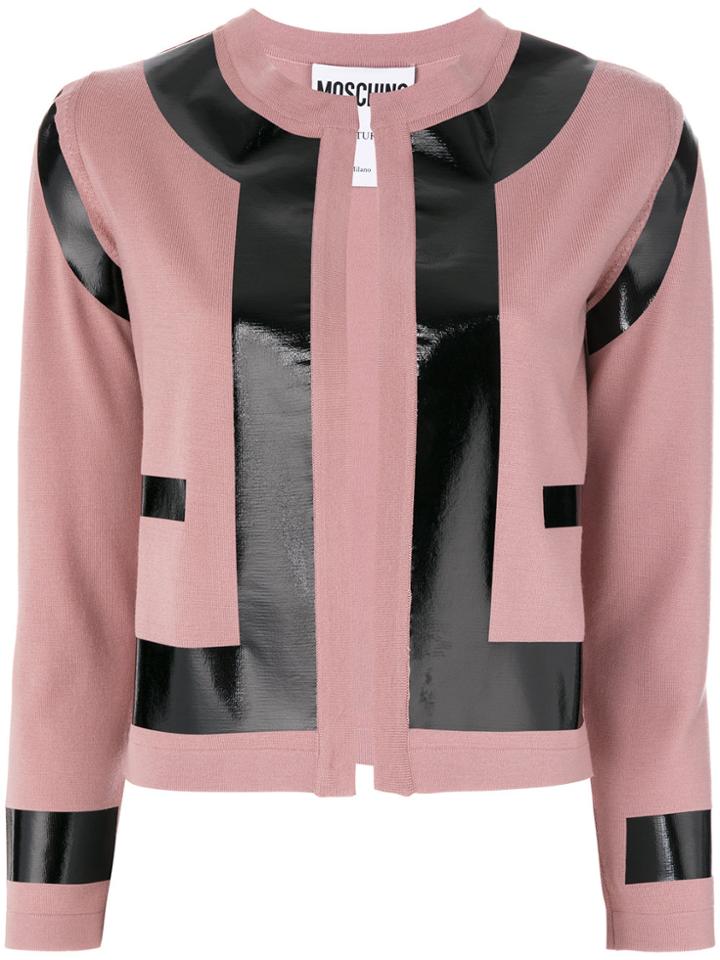 Moschino Patent Effect Contrast Cardigan - Pink & Purple