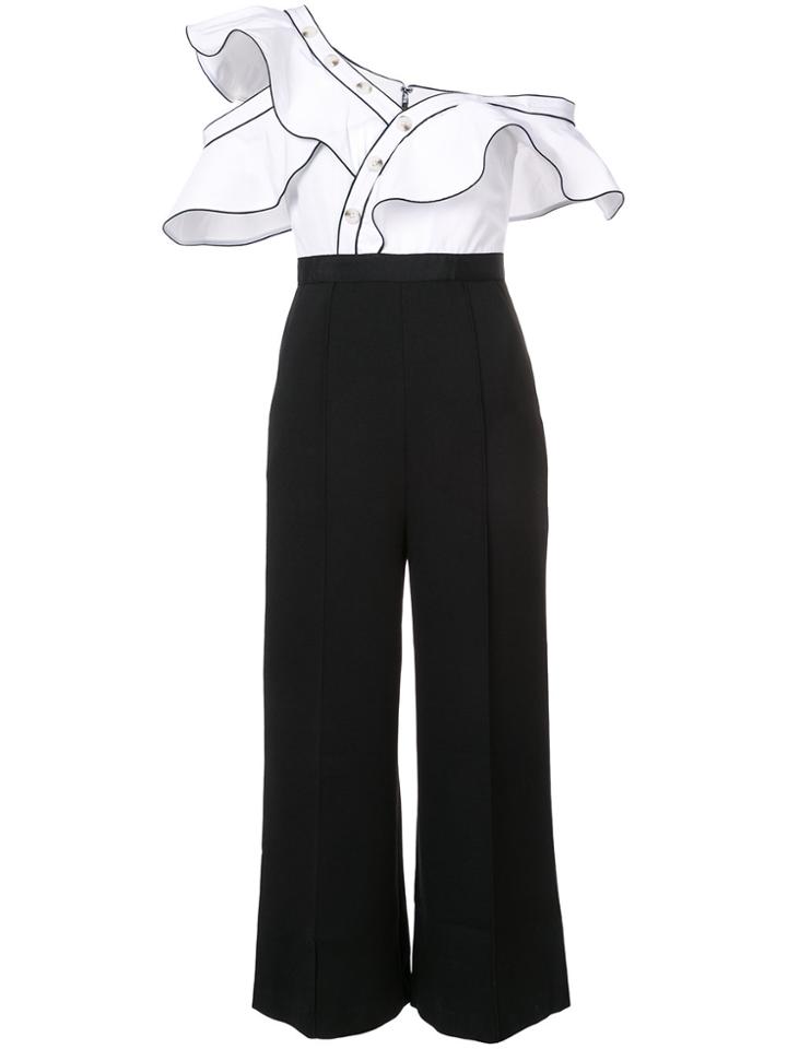 Self-portrait Frill Monochrome Jumpsuit - White