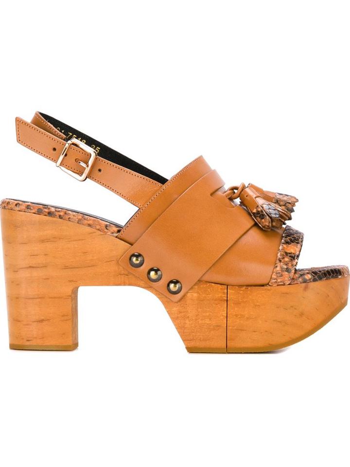 Robert Clergerie Clara Sandals, Women's, Size: 36, Nude/neutrals, Rubber/wood/calf Leather/leather