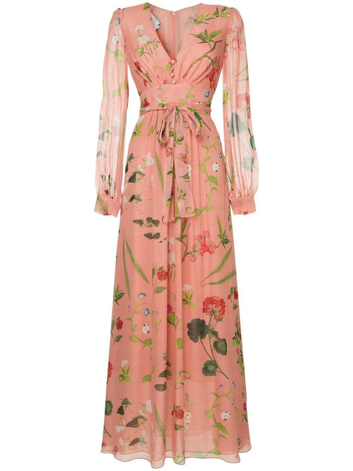 Oscar De La Renta Botanical Print Evening Dress - Pink