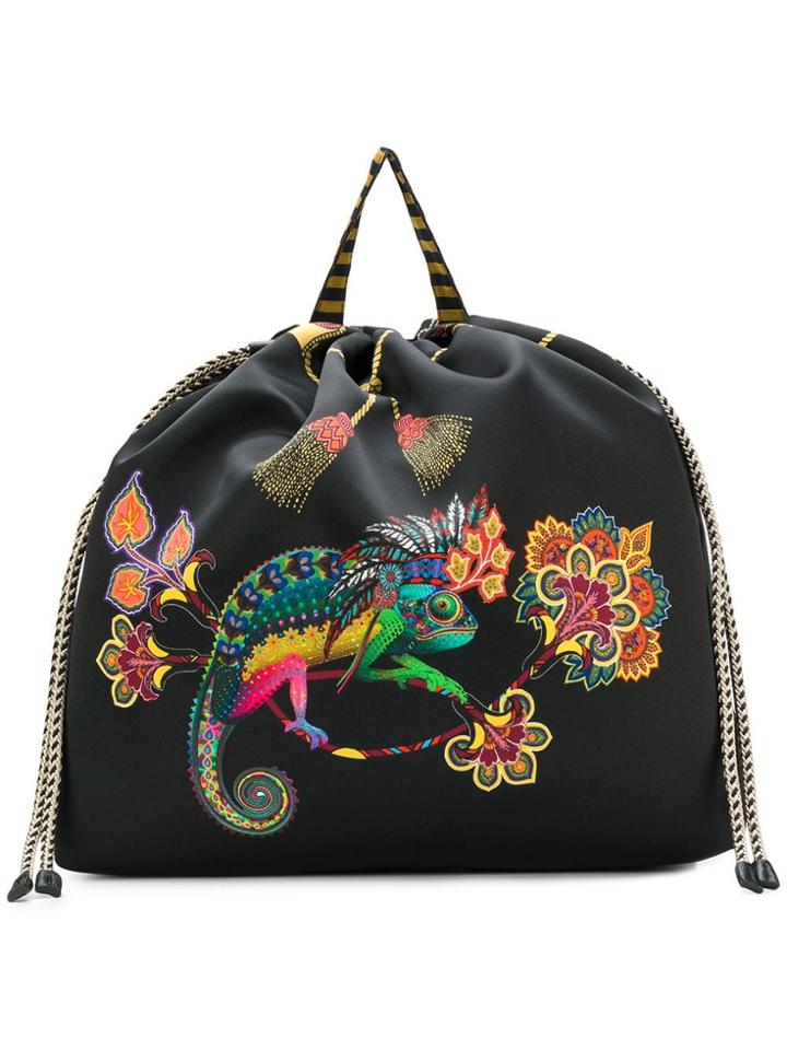 Etro Printed Drawstring Backpack - Black