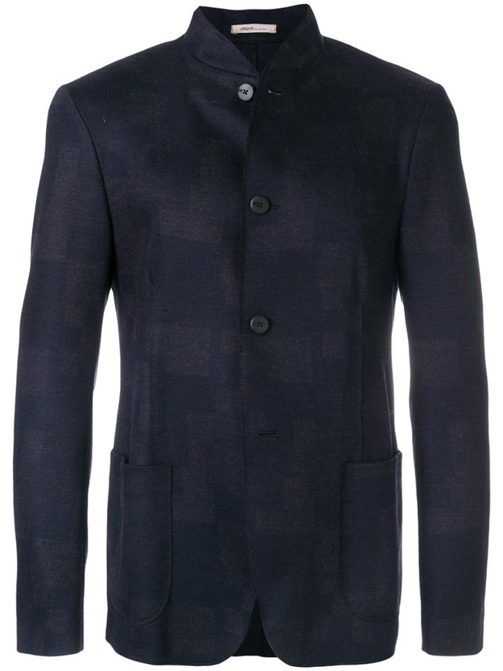 Armani Collezioni Fitted Mandarin Jacket - Blue