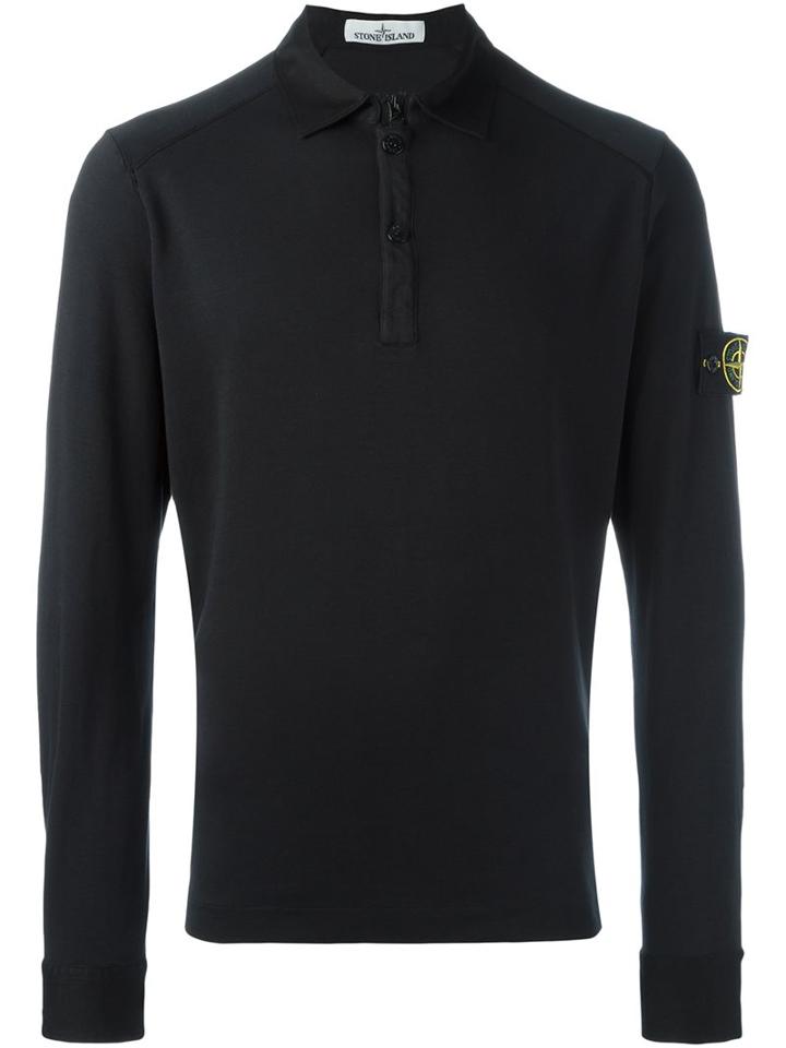 Stone Island Long Sleeve Polo Shirt, Men's, Size: Xxl, Black, Cotton