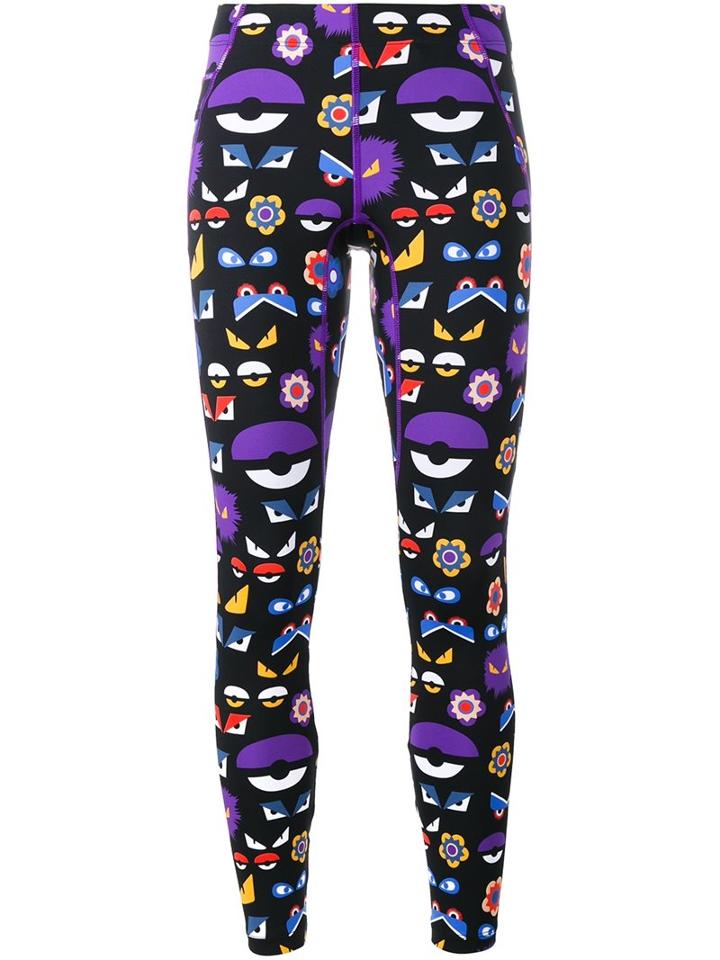 Fendi Bag Bugs Printed Leggings, Women's, Size: 42, Black, Polyamide/spandex/elastane