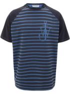 Jw Anderson Indigo Jwa Anchor And Stripes Short Sleeve Raglan T-shirt