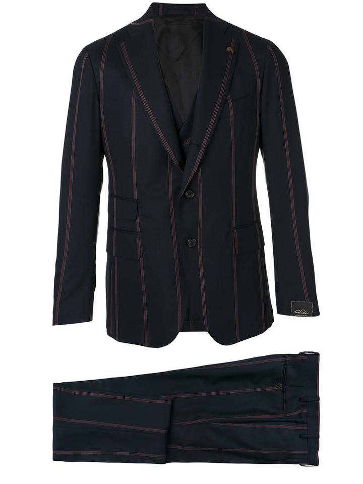 Gabriele Pasini Striped Three-piece Suit, Men's, Size: 48, Blue, Polyester/cupro/viscose/wool