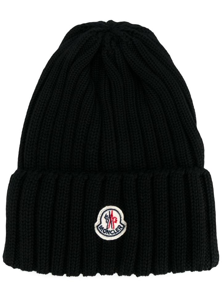 Moncler - Ribbed Beanie - Women - Virgin Wool - One Size, Black, Virgin Wool