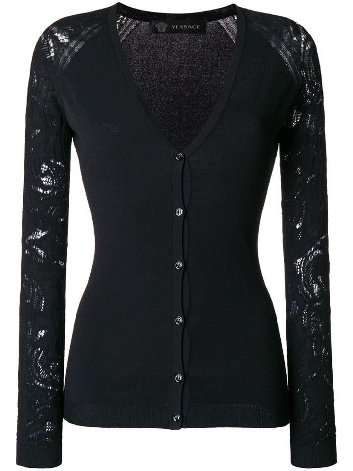 Versace Lace Sleeve Cardigan - Black