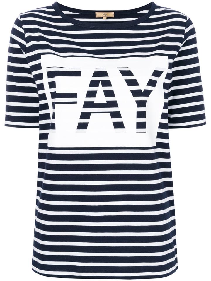 Fay Striped Logo T-shirt - Blue