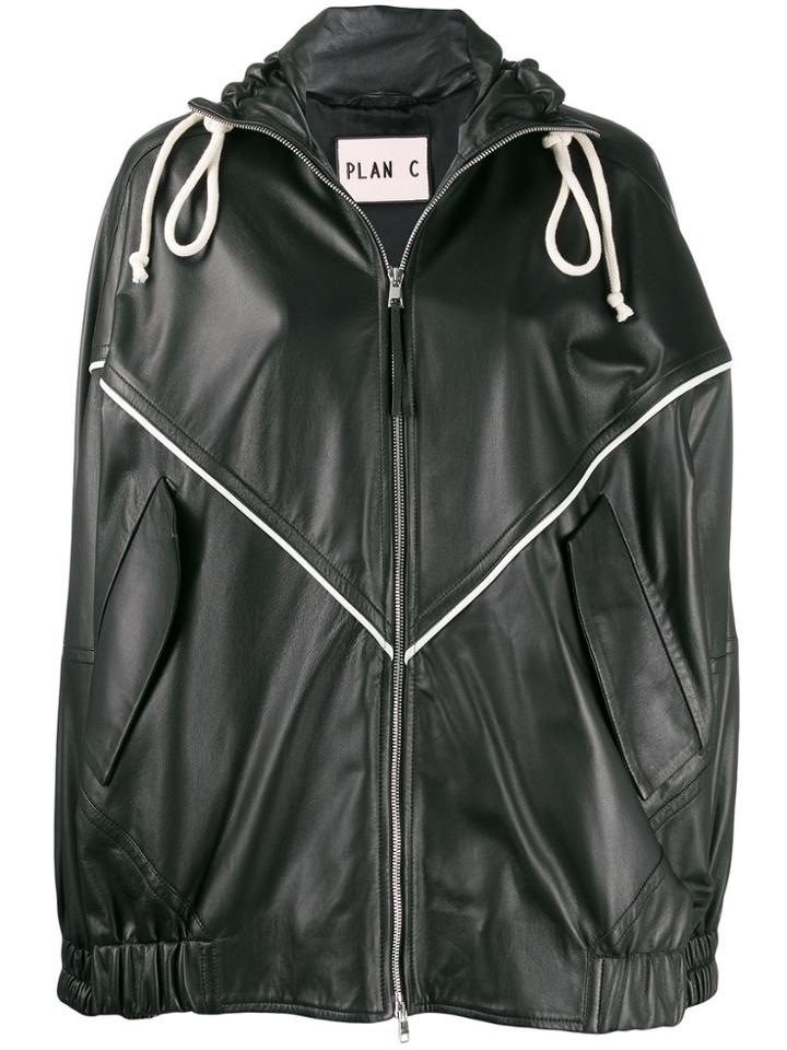 Plan C Hooded Contrasting-stripe Jacket - Black