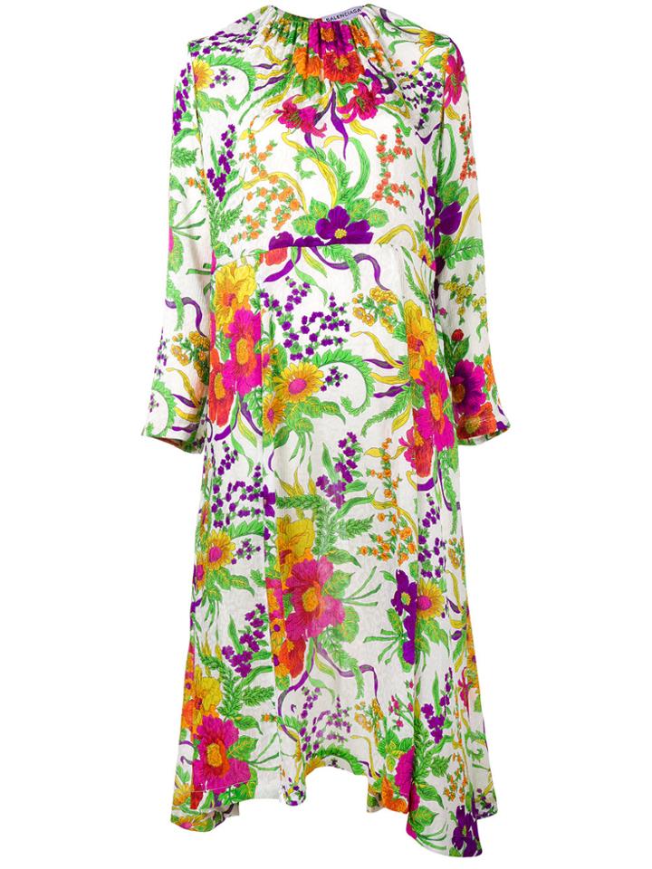 Balenciaga Slide Floral Dress - White