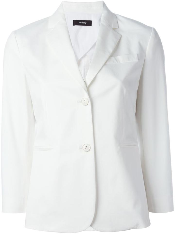 Theory Two Button Blazer, Women's, Size: 6, White, Cotton/viscose/spandex/elastane/polyurethane