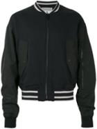 Andrea Pompilio - Striped Detail Bomber Jacket - Men - Cotton/polyester - 46, Blue, Cotton/polyester