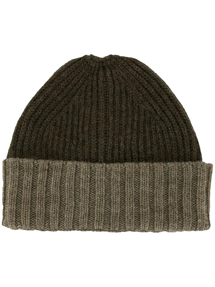 Margaret Howell Two-tone Ribbed Beanie - Green