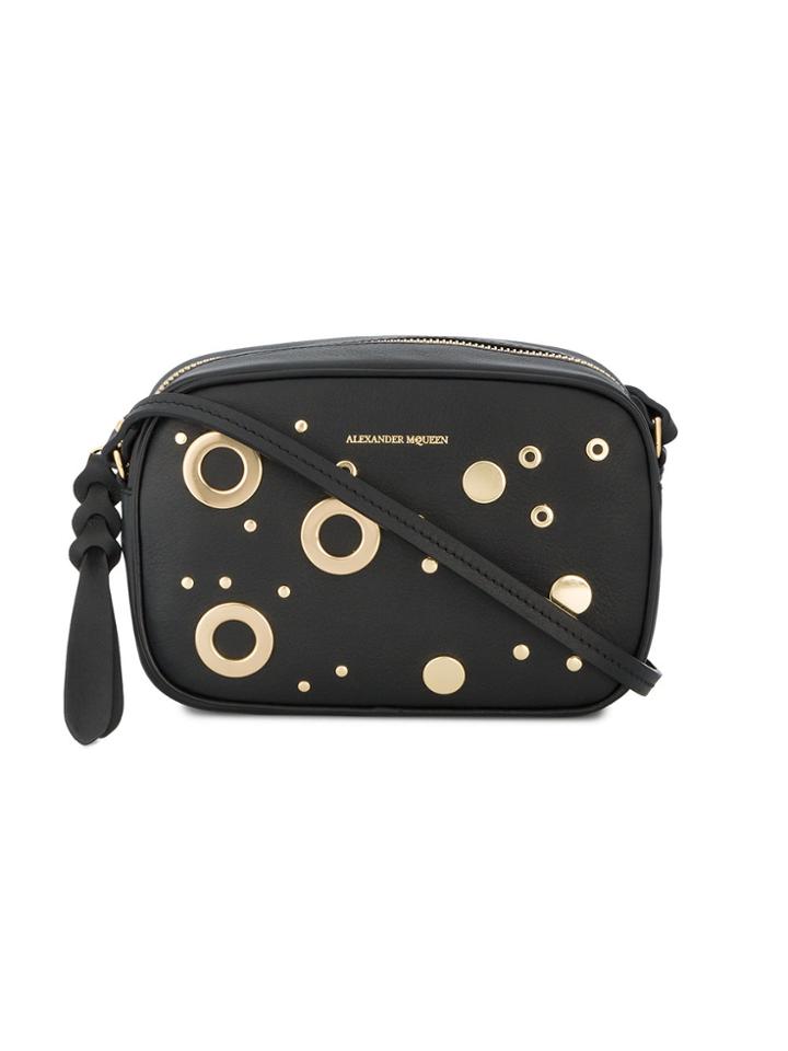 Alexander Mcqueen Black Leather Eyelet Camera Bag