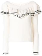 Self-portrait Off Shoulder Frill Jumper - White