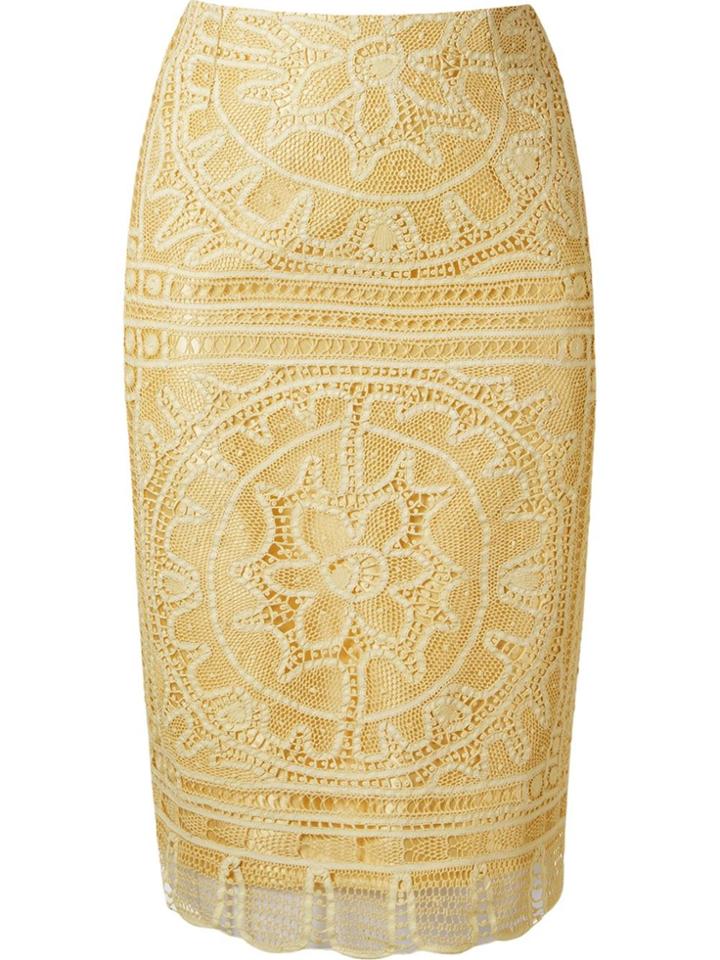 Martha Medeiros 'renascença' Lace Pencil Skirt - Yellow & Orange