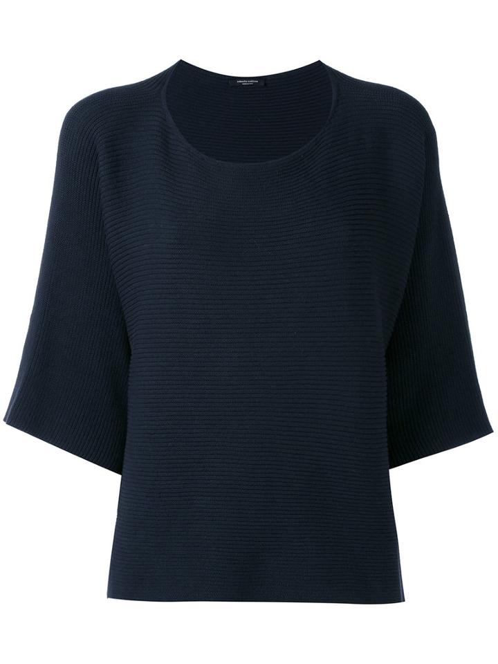 Roberto Collina - Three-quarter Sleeve Ribbed Jumper - Women - Cotton/linen/flax - S, Blue, Cotton/linen/flax