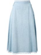 Twin-set - Raw Edge Chambray Skirt - Women - Cotton - Xs, Blue, Cotton