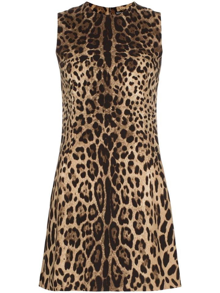 Dolce & Gabbana Leopard Print Classic Shift Mini Dress - Brown