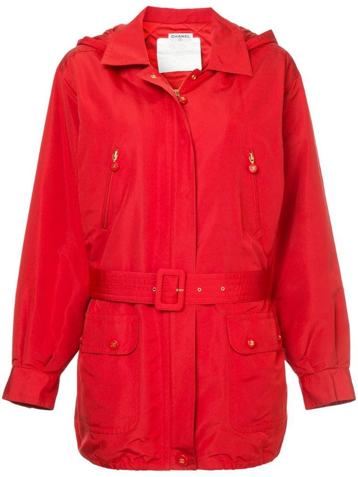 Chanel Pre-owned Hooded Belted Jacket - Red