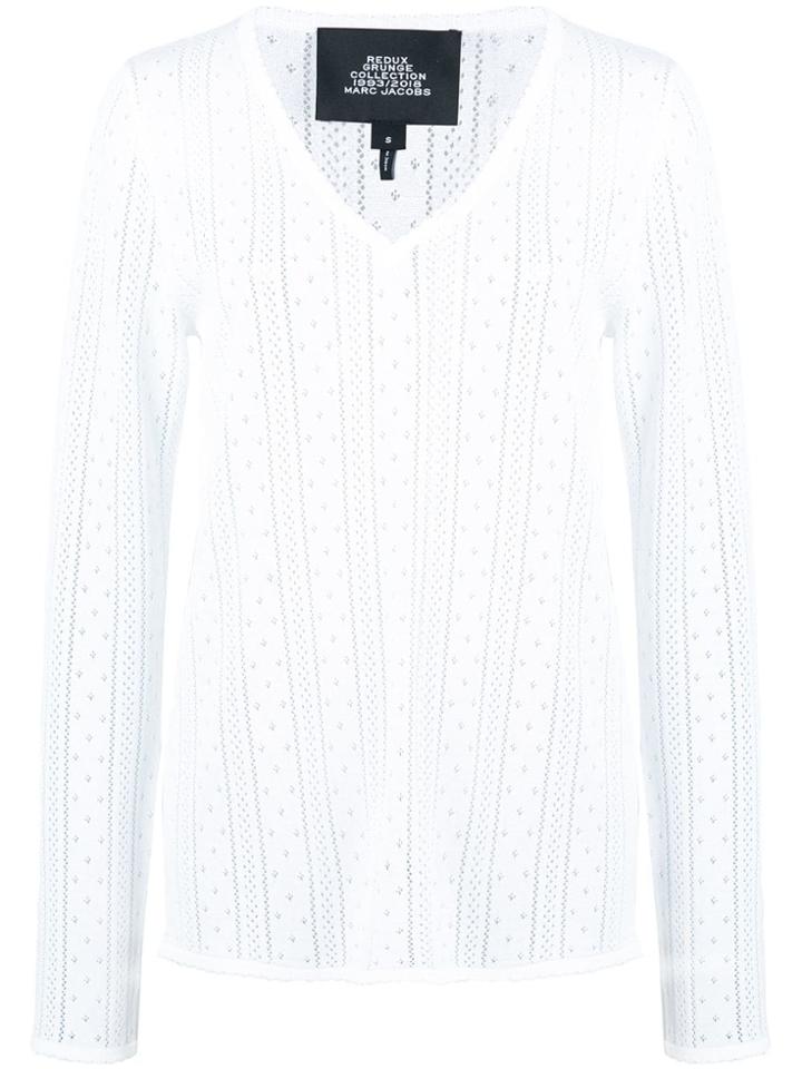 Marc Jacobs Pointelle V-neck Jumper - White