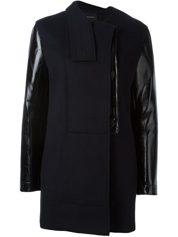 Cédric Charlier Panelled Double Breasted Coat, Women's, Size: 42, Black, Nylon/polyamide/polyester/wool