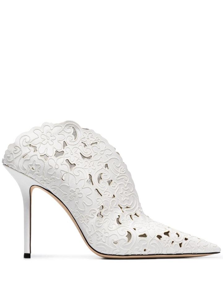 Jimmy Choo White Loris 100 Lace Effect Mule Pumps