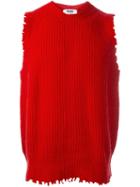 Msgm Frayed Sweater Vest, Men's, Size: Medium, Red, Polyamide/wool
