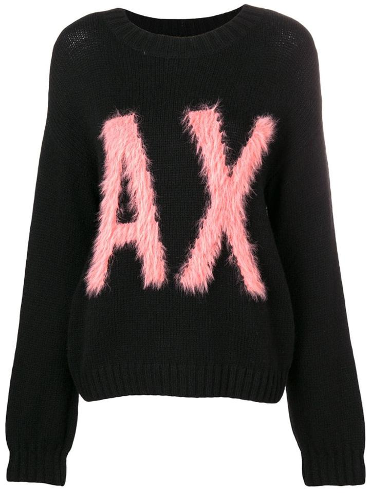 Armani Exchange Sueter Negro Letras Salmon - Black