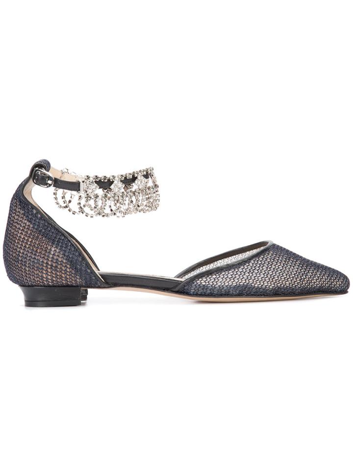 Monique Lhuillier Crystal Embellished Flats - Black