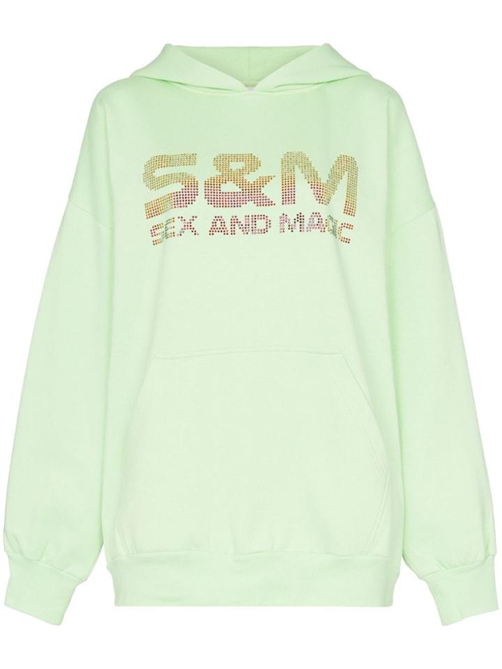 Ashish Crystal Embellished S & M Slogan Hoodie - Green